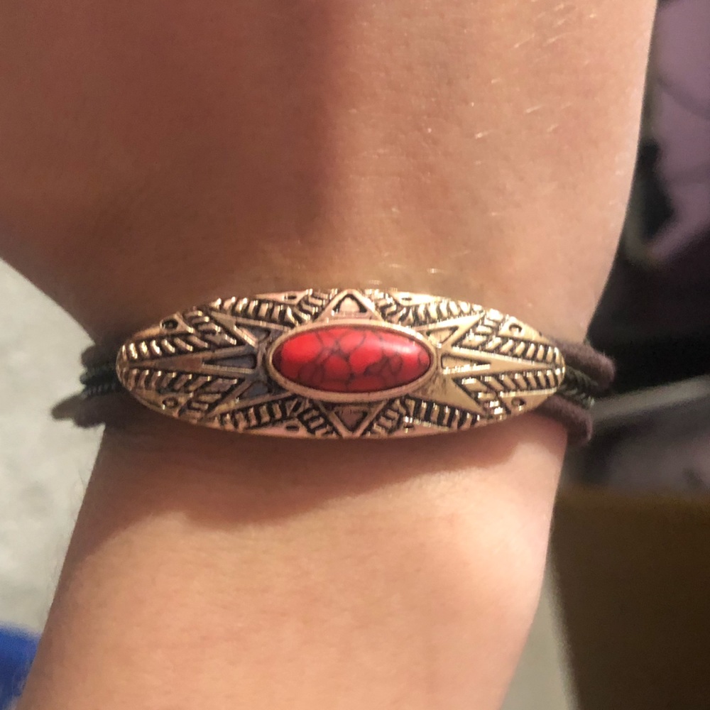 Synthetic Red Cabachon Bracelet Costume Jewlery